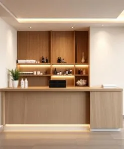 quầy thu ngân gỗ nhỏ gọn cho spa min