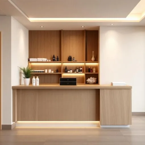 quầy thu ngân gỗ nhỏ gọn cho spa min