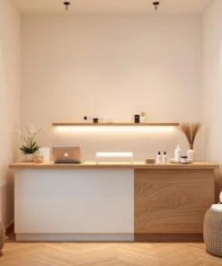 quầy thu ngân gỗ nhỏ gọn cho spa min