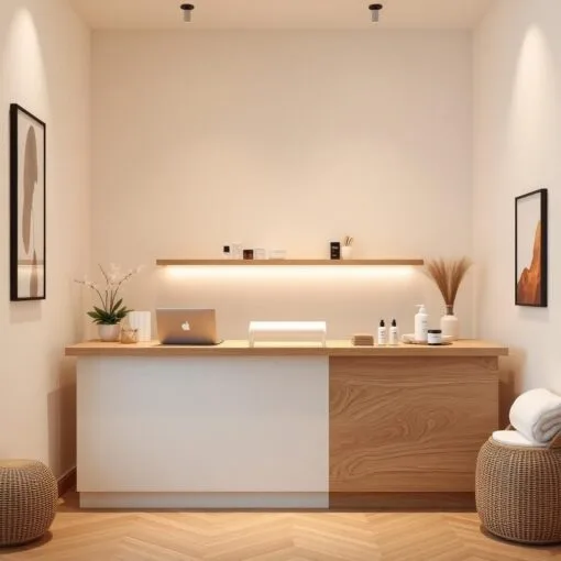 quầy thu ngân gỗ nhỏ gọn cho spa min
