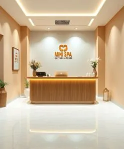 quầy thu ngân gỗ nhỏ gọn cho spa min