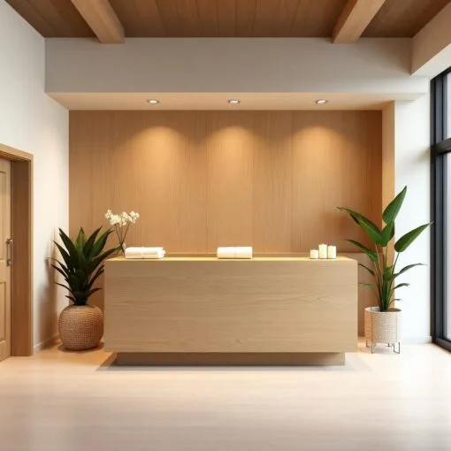 quầy thu ngân gỗ nhỏ gọn cho spa min