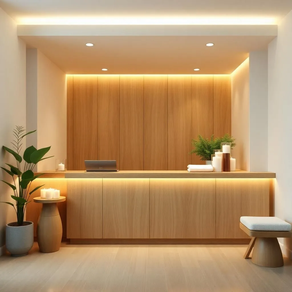 quầy thu ngân gỗ nhỏ gọn cho spa min