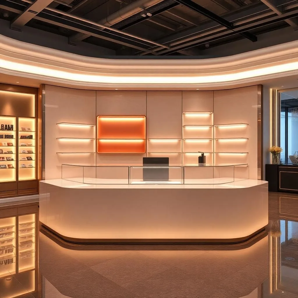 quầy thu ngân kết hợp kệ trưng bày sản phẩm