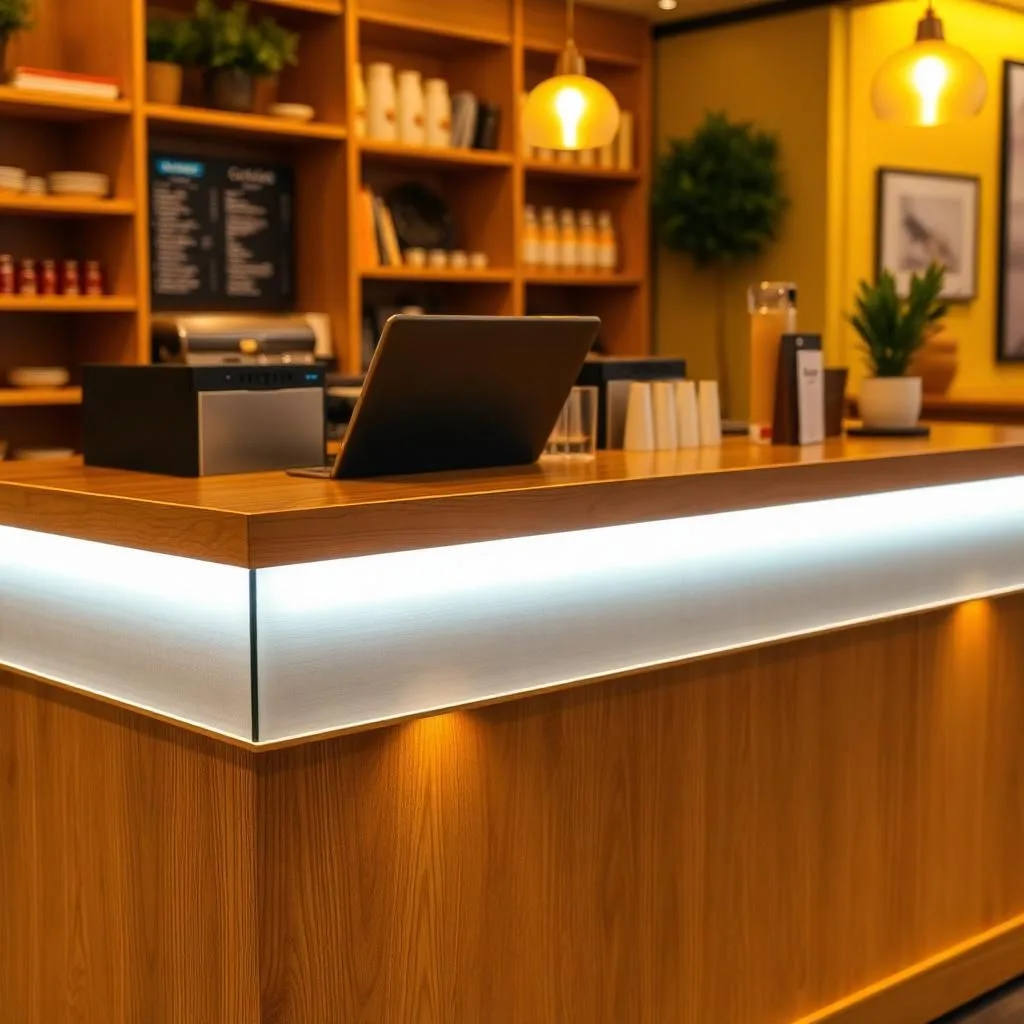 quầy thu ngân có đèn led trang trí