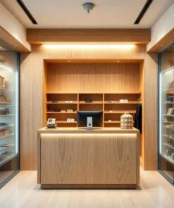 Quầy thu ngân gỗ đẹp cho cửa hàng nhỏ