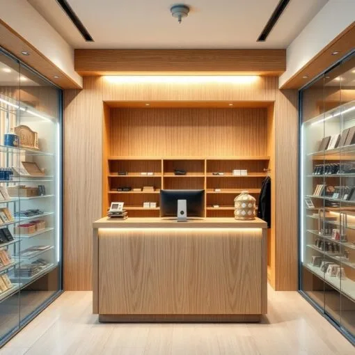 Quầy thu ngân gỗ đẹp cho cửa hàng nhỏ