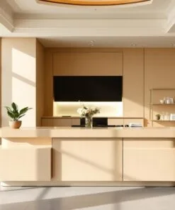 Quầy thu ngân màu be nhẹ nhàng