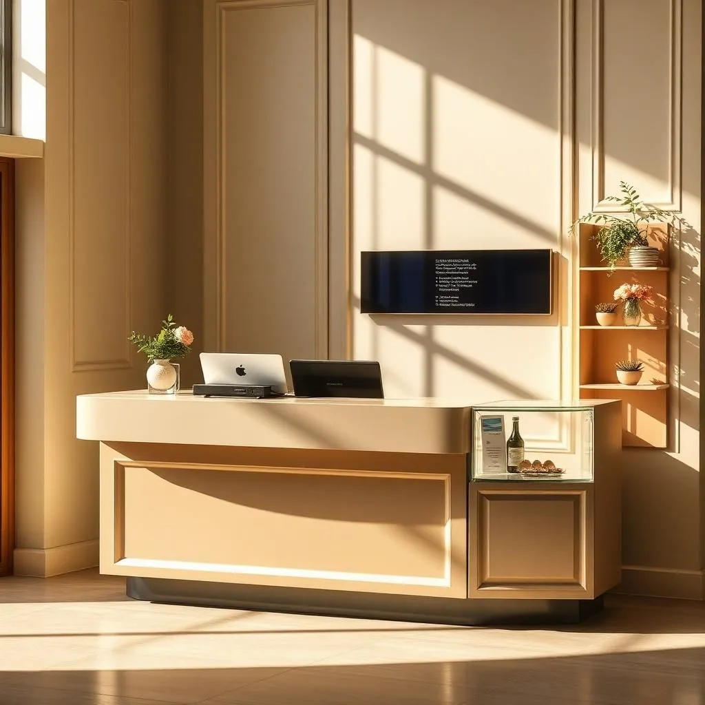 Quầy thu ngân màu be nhẹ nhàng