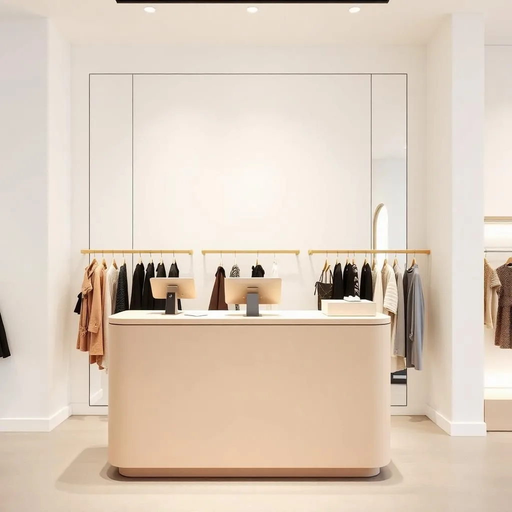 Quầy thu ngân màu be nhẹ nhàng