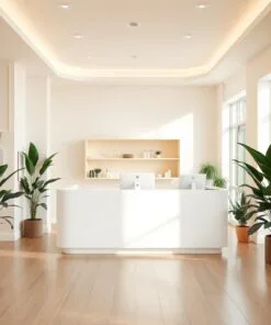 Quầy thu ngân tone trắng tinh tế