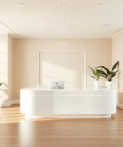 Quầy thu ngân tone trắng tinh tế