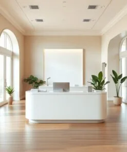 Quầy thu ngân tone trắng tinh tế