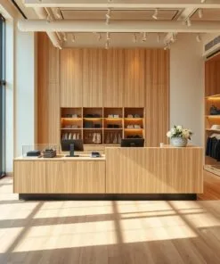 Quầy thu ngân tone gỗ sáng