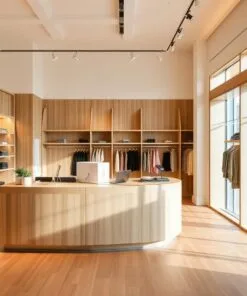 Quầy thu ngân tone gỗ sáng