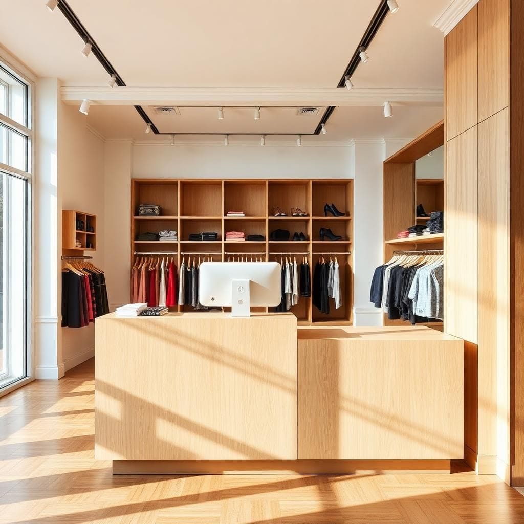Quầy thu ngân tone gỗ sáng Quầy thu ngân tone gỗ sáng