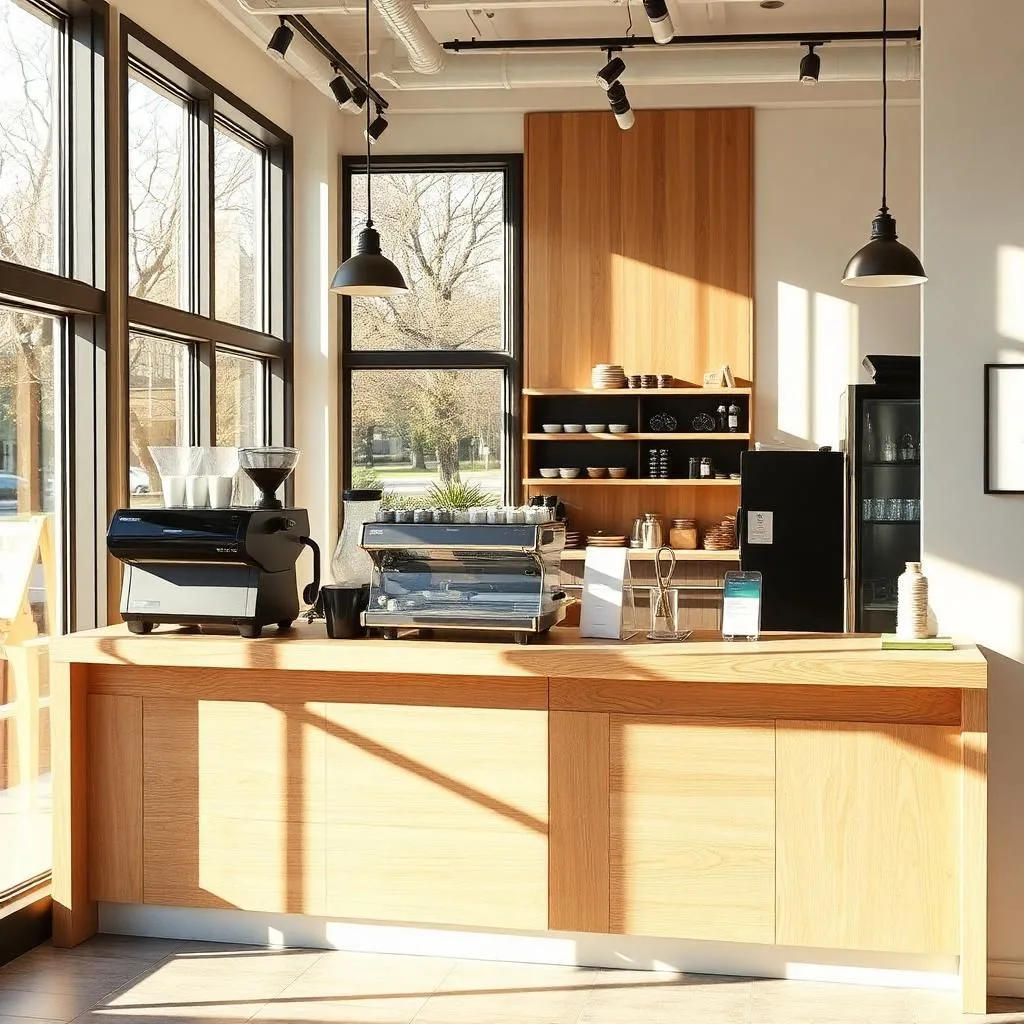 Quầy thu ngân tone gỗ sáng