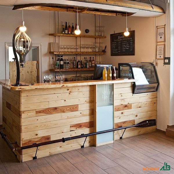 quầy pha chế gỗ kết hợp kim loại