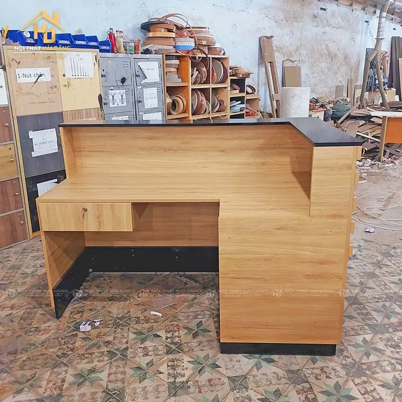 Quầy lễ tân chữ L gỗ MDF chống ẩm bền đẹp giá tốt