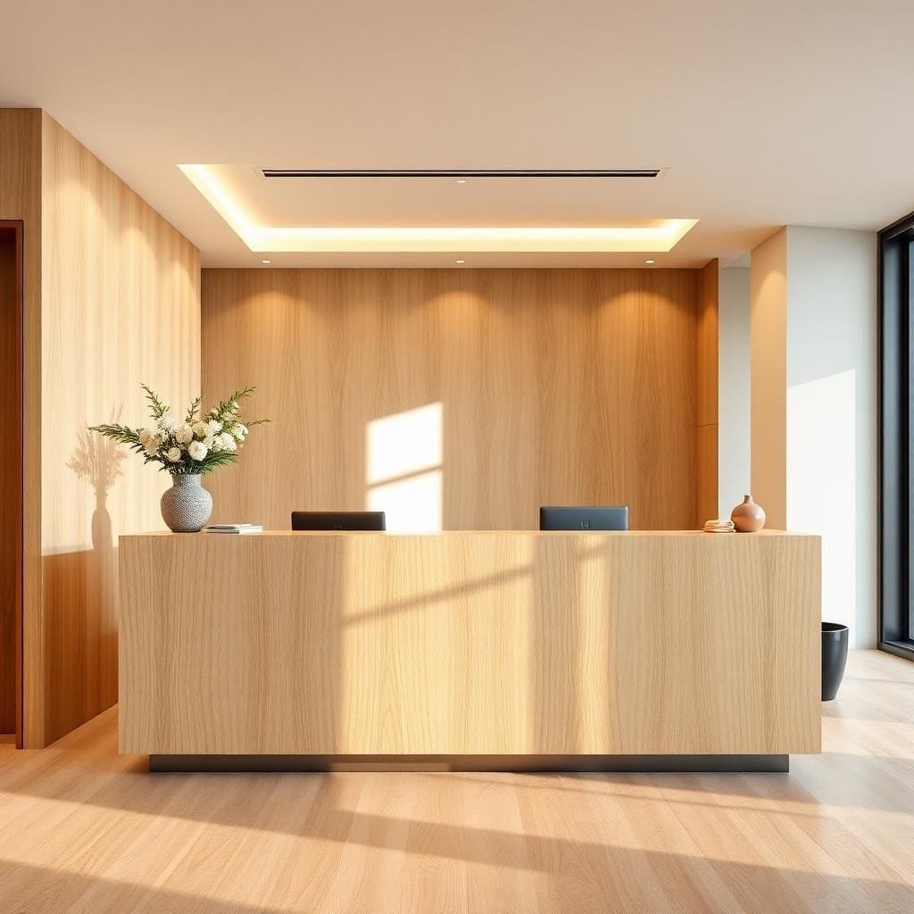 Quầy lễ tân bằng gỗ công nghiệp MDF Quầy lễ tân bằng gỗ công nghiệp MDF