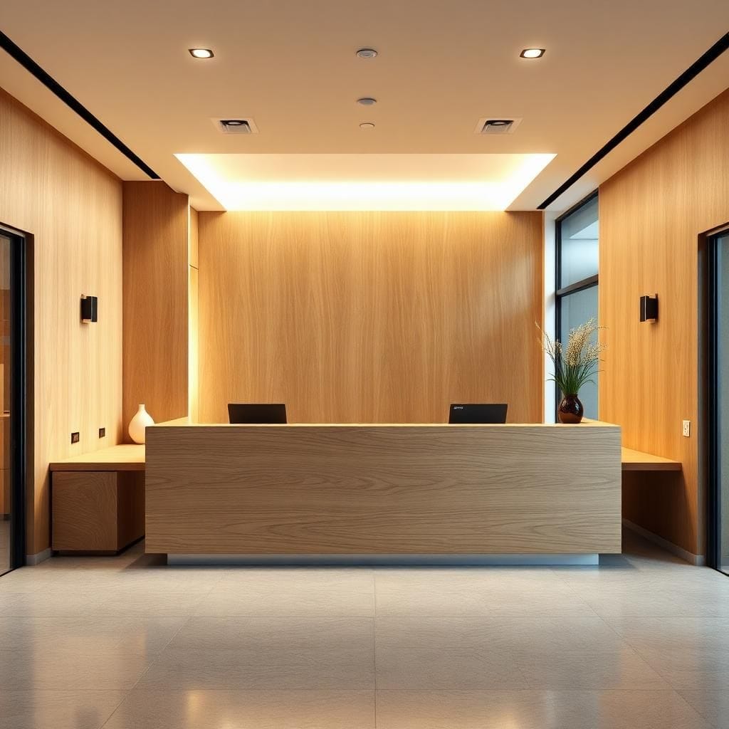 Quầy lễ tân bằng gỗ công nghiệp MDF Quầy lễ tân bằng gỗ công nghiệp MDF