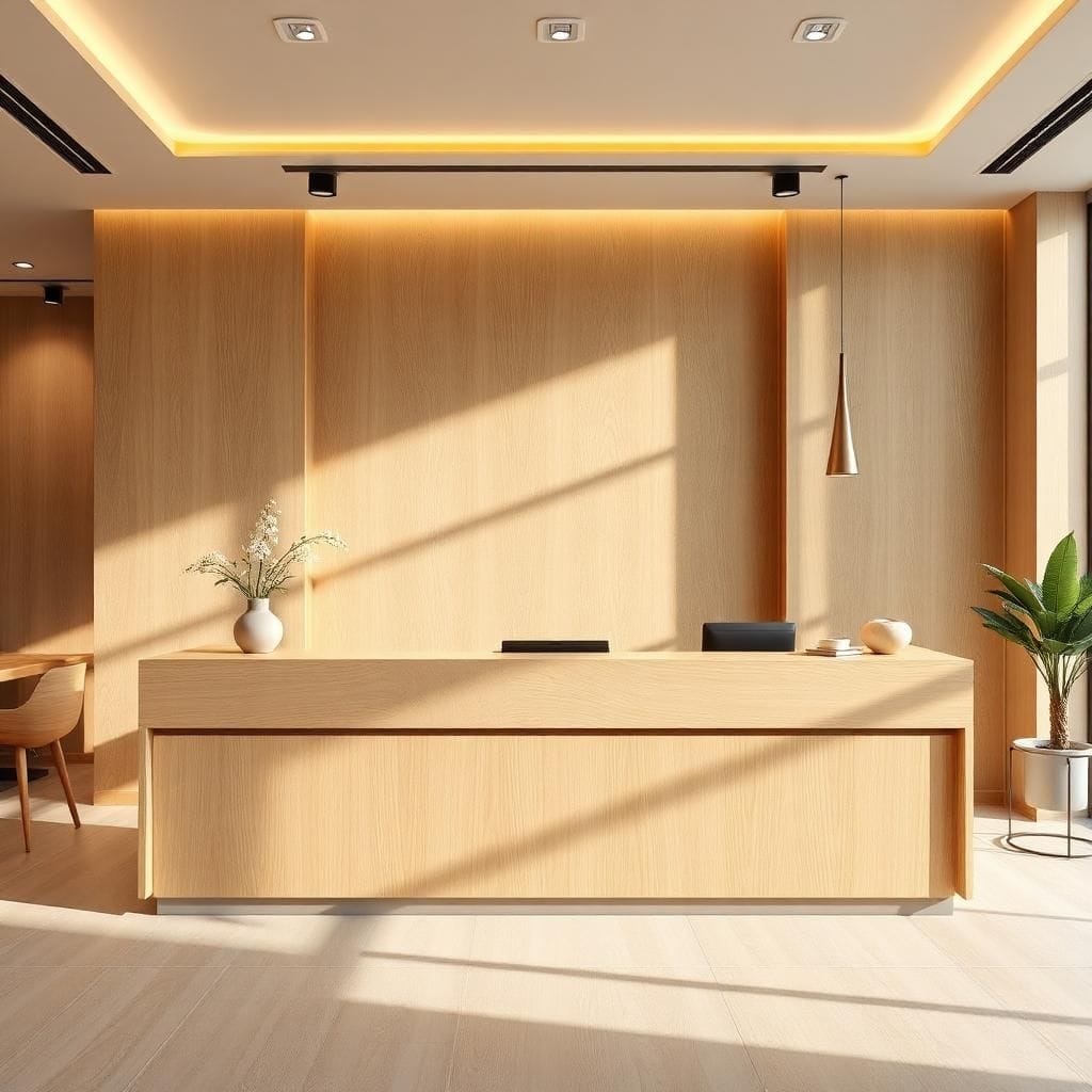 Quầy lễ tân bằng gỗ công nghiệp MDF Quầy lễ tân bằng gỗ công nghiệp MDF