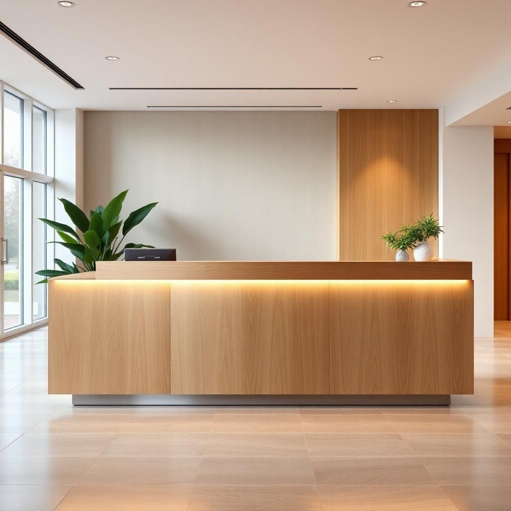 Quầy lễ tân bằng gỗ công nghiệp MDF Quầy lễ tân bằng gỗ công nghiệp MDF
