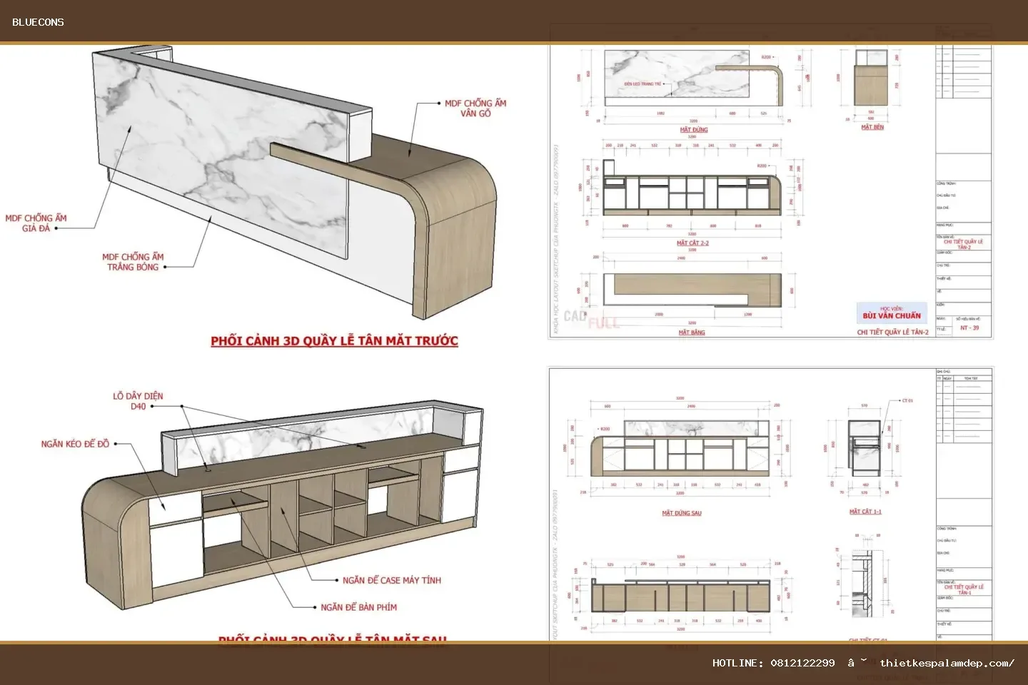 Quầy lễ tân cho showroom – hình ảnh Bluecons