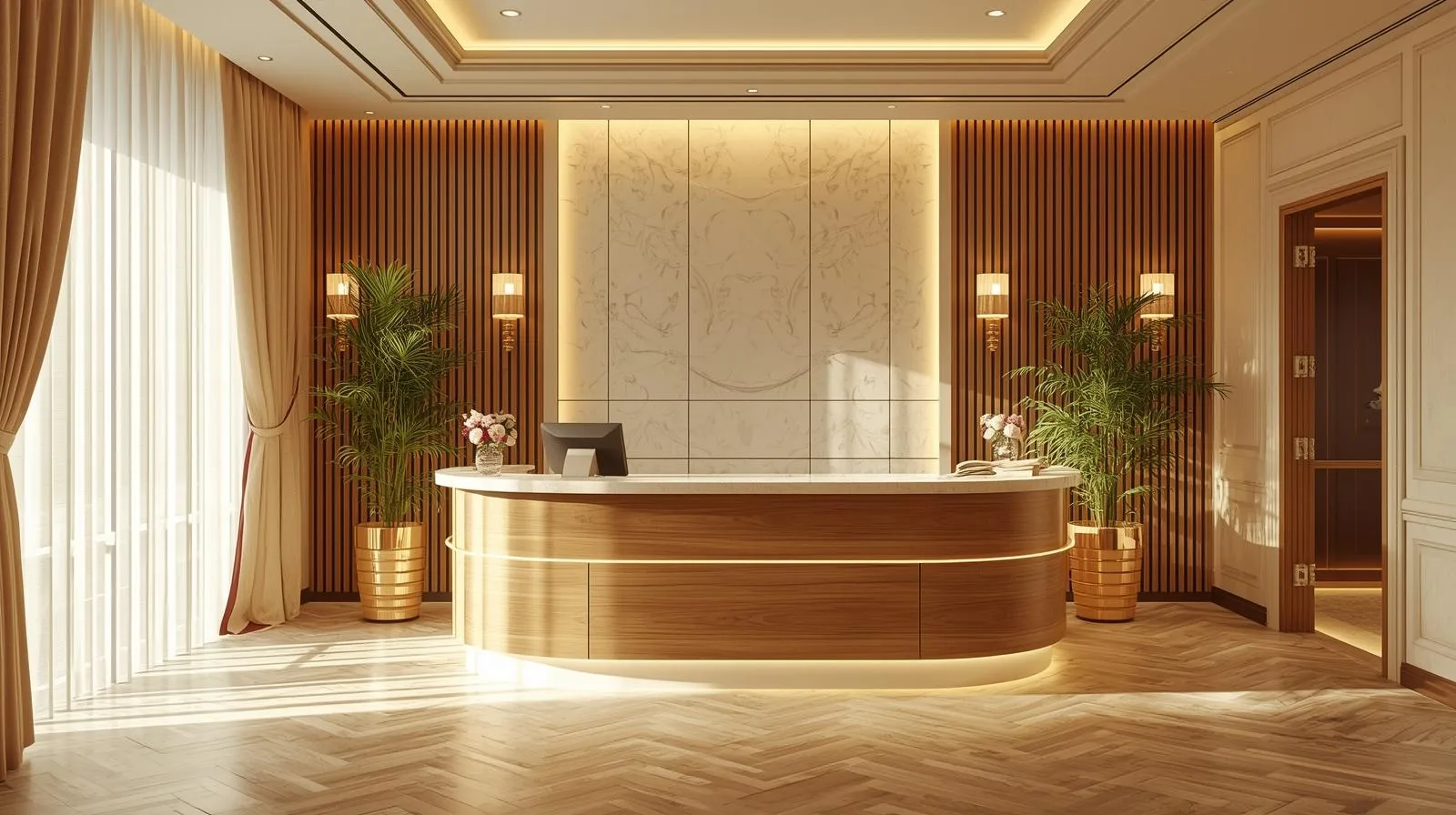 Thiết kế quầy lễ tân gỗ đẹp 2025