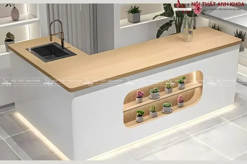 Quầy lễ tân chữ L phong cách tối giản hiện đại