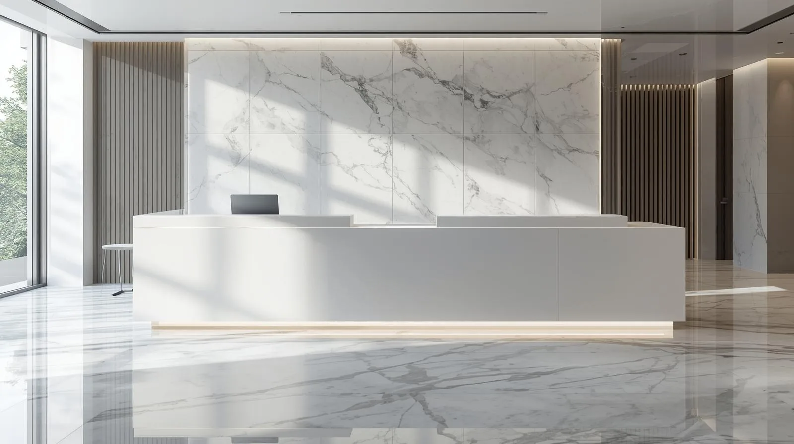 Mẫu quầy lễ tân chữ L hiện đại