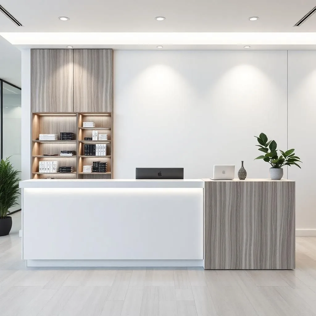 Quầy lễ tân có kệ trưng bày