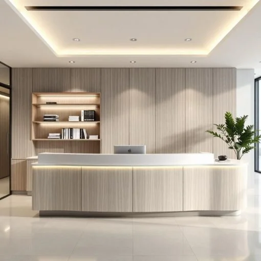 Quầy lễ tân có kệ trưng bày