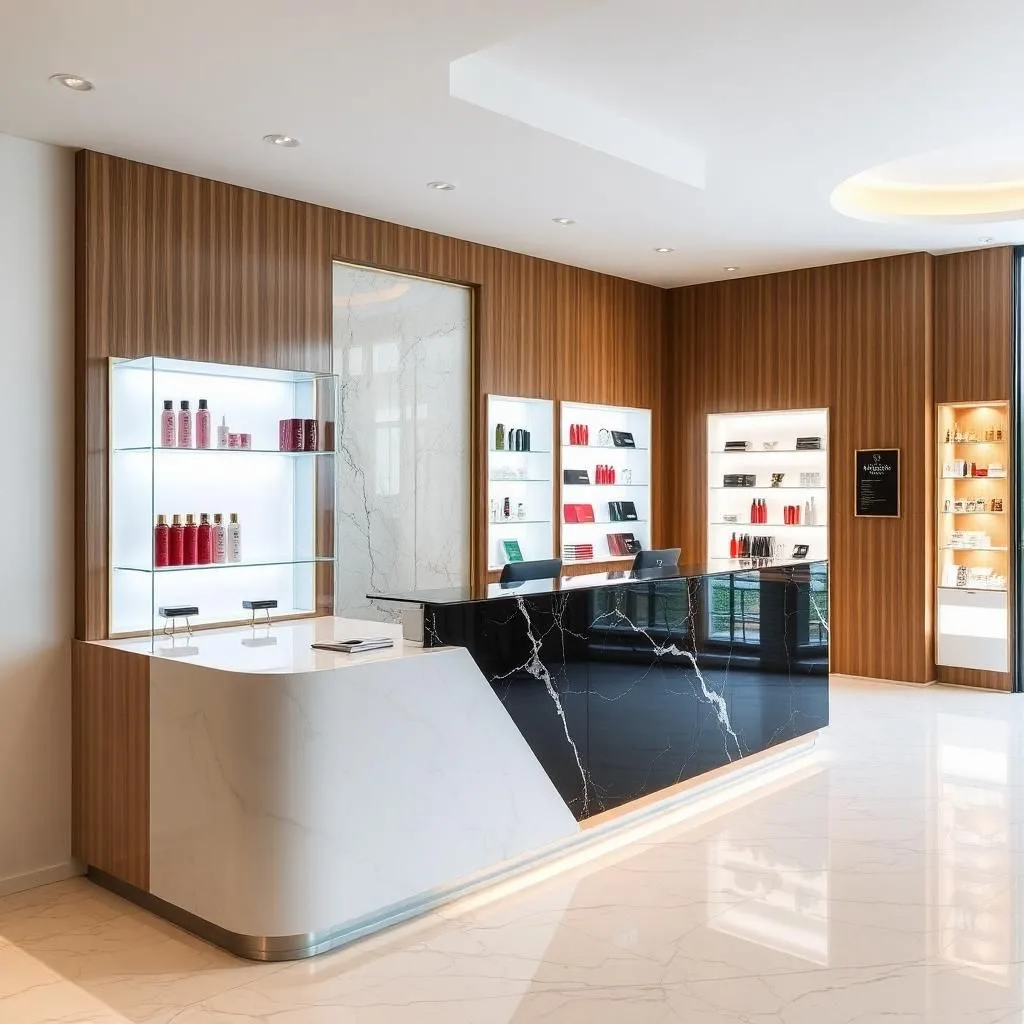 Quầy lễ tân có kệ trưng bày