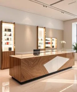 Quầy lễ tân có kệ trưng bày