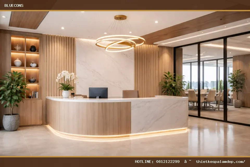Quầy lễ tân công ty – ảnh minh họa Bluecons