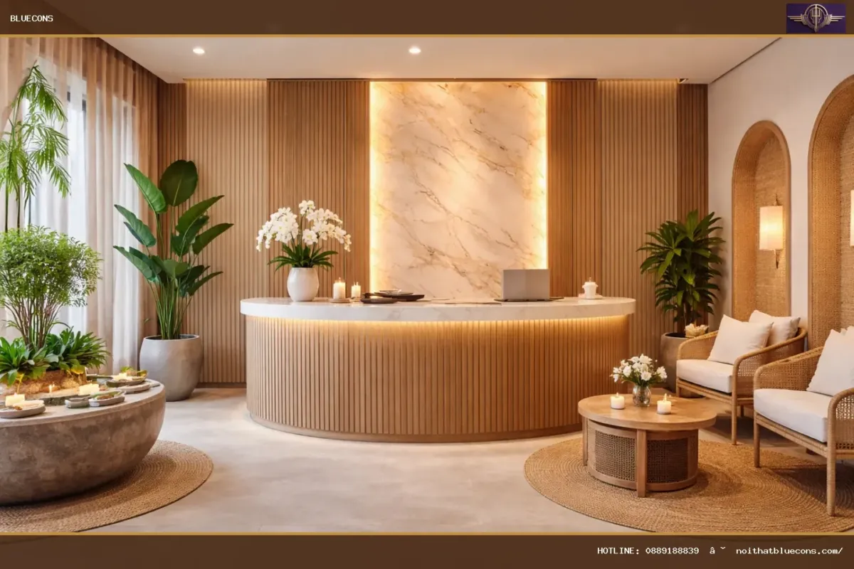 Quầy lễ tân đẹp cho spa nhỏ – hình ảnh Bluecons