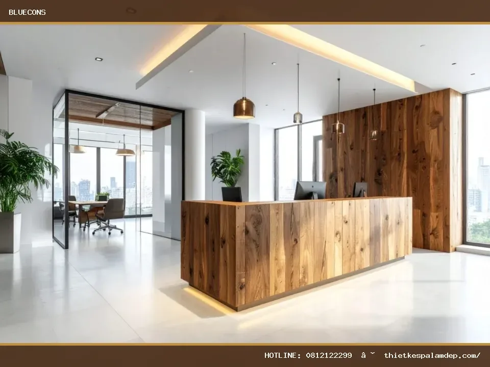 Quầy lễ tân gỗ – hình ảnh Bluecons