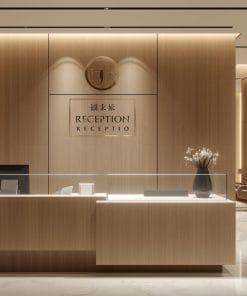 Quầy lễ tân gỗ kết hợp kính