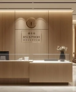 Quầy lễ tân gỗ kết hợp kính