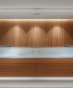 Quầy lễ tân gỗ kết hợp kính