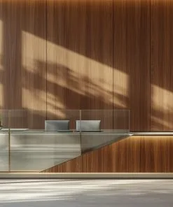 Quầy lễ tân gỗ kết hợp kính