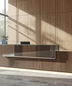 Quầy lễ tân gỗ kết hợp kính