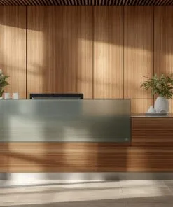 Quầy lễ tân gỗ kết hợp kính