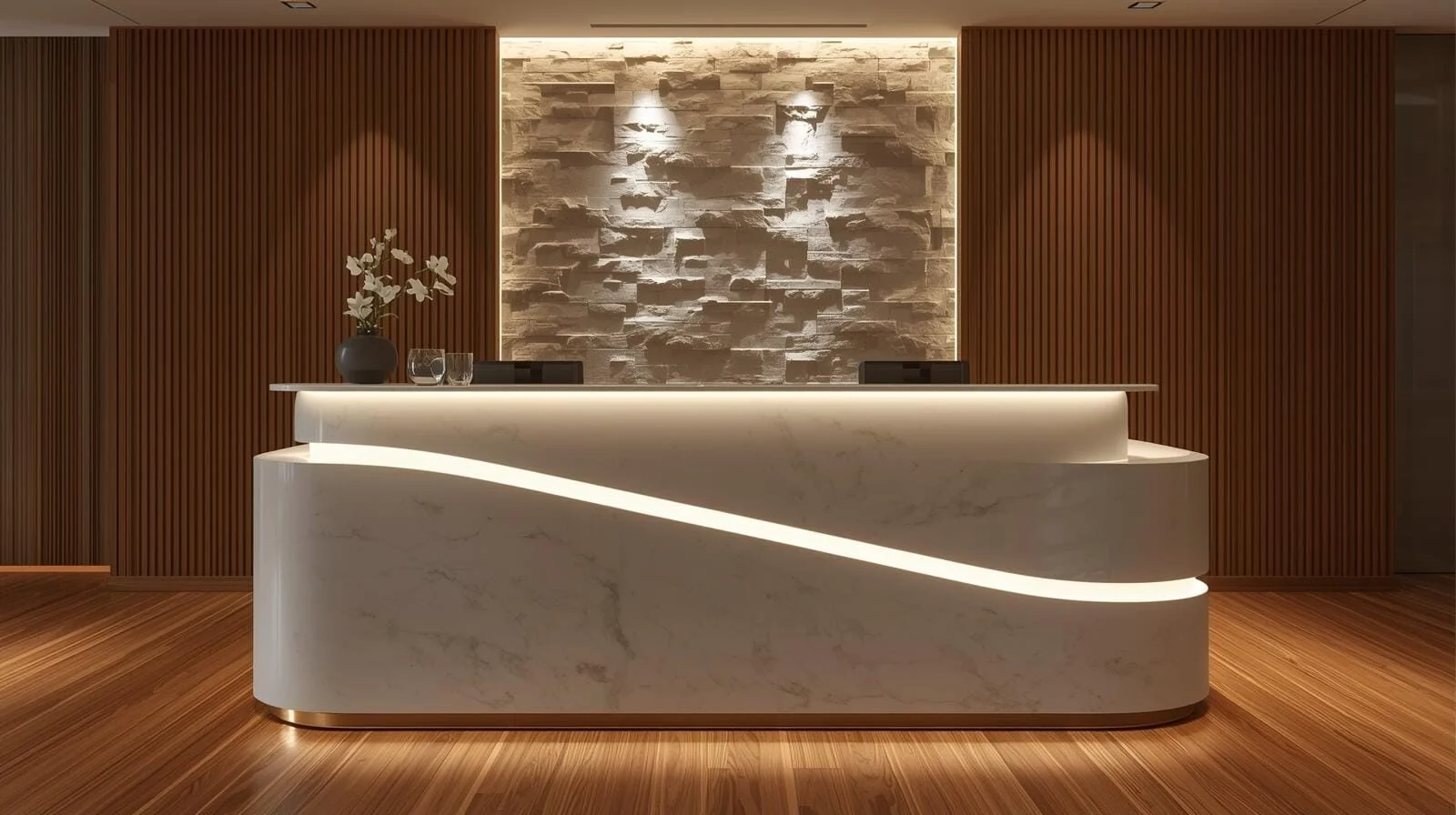 Quầy lễ tân gỗ MDF phủ Melamine sang trọng