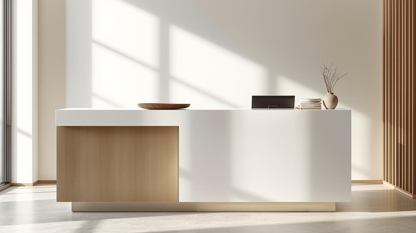Quầy lễ tân gỗ MDF phủ Melamine sang trọng Quầy lễ tân gỗ MDF phủ Melamine sang trọng