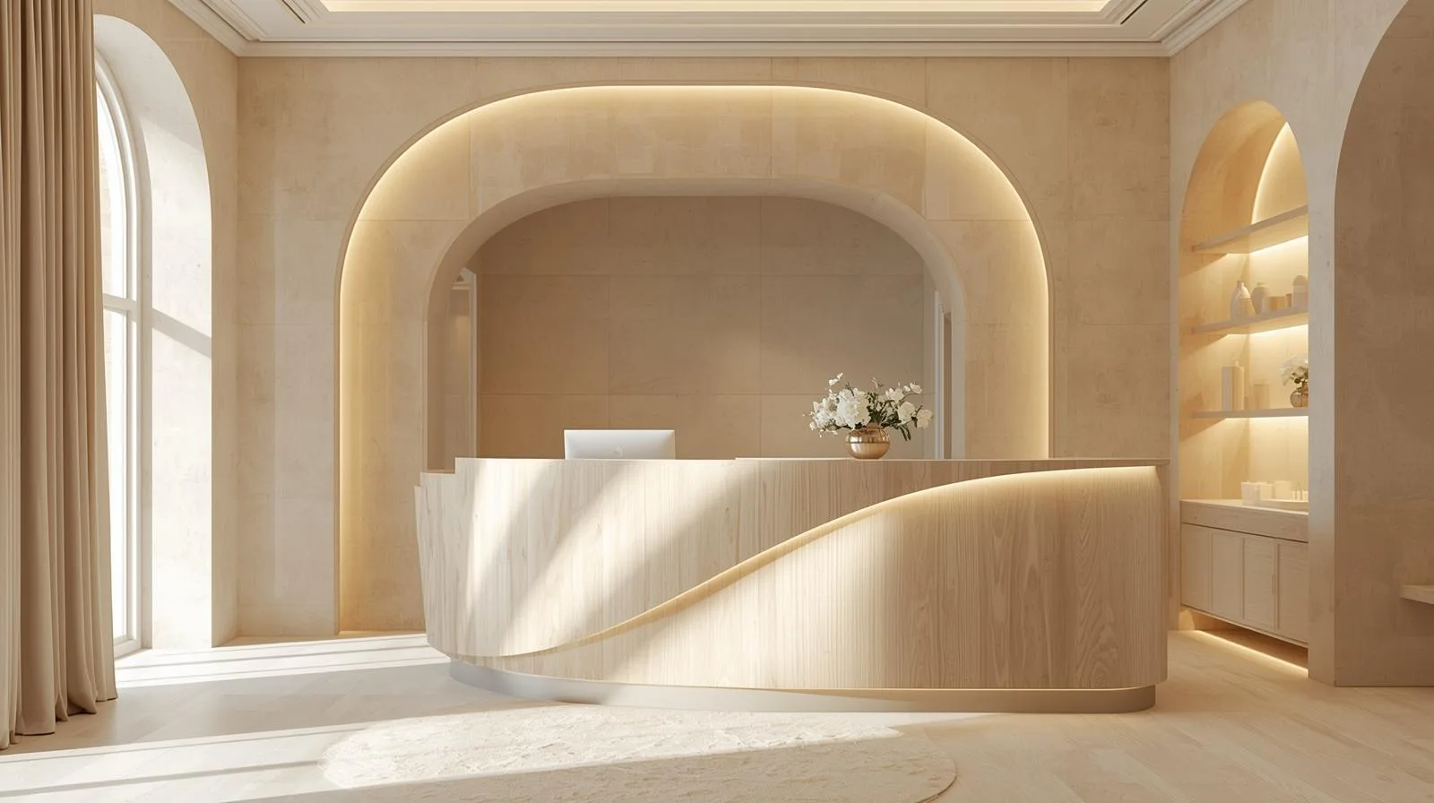 Quầy lễ tân gỗ thiết kế theo phong cách Hàn