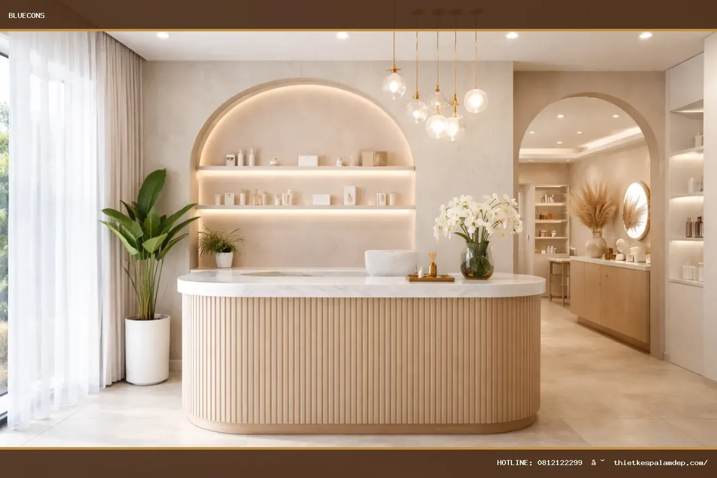 Quầy lễ tân hiện đại cho salon làm đẹp – ảnh minh họa Bluecons