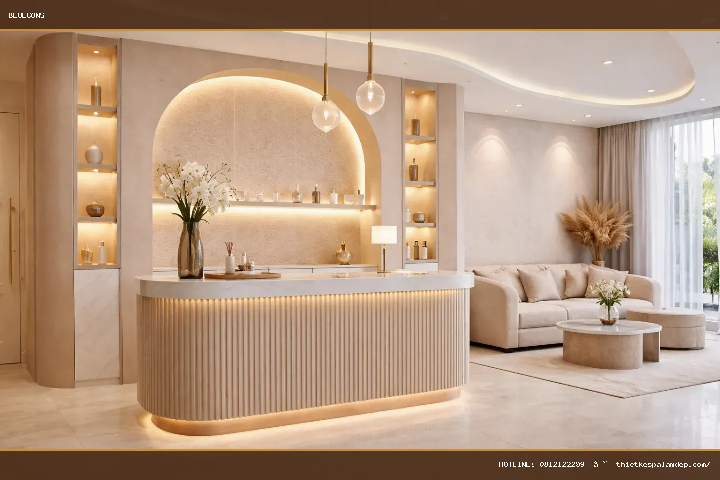Quầy lễ tân hiện đại cho salon làm đẹp – ảnh minh họa Bluecons