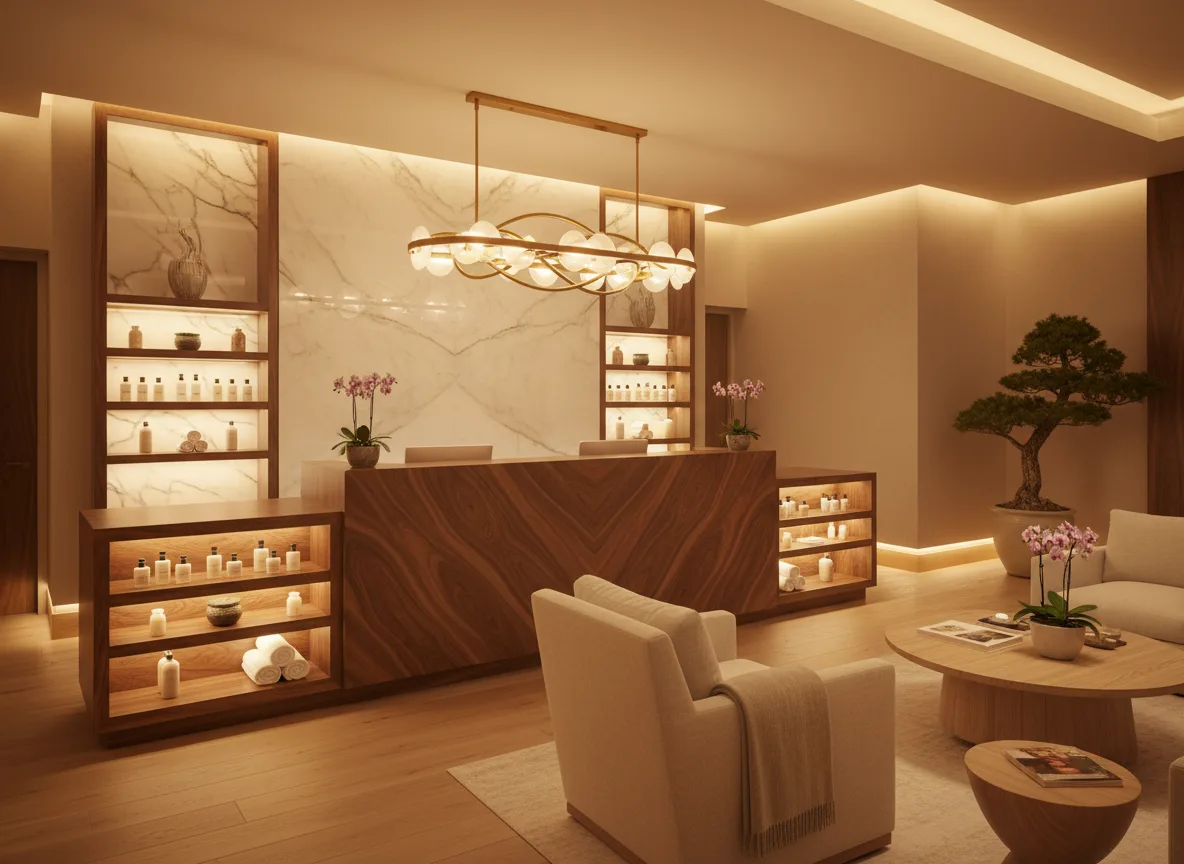 Quầy lễ tân kết hợp kệ trưng bày